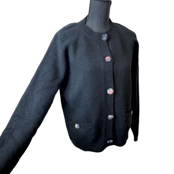 ANN TAYLOR Studio Black Wool Angora Button Front Cardigan Size Medium - Picture 1 of 13